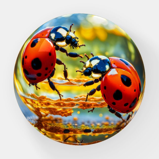 Ladybugs in a drop of water paperweight (Front)