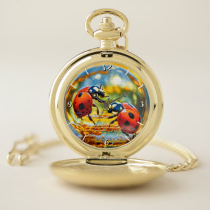 Ladybugs in a drop of water pocket watch