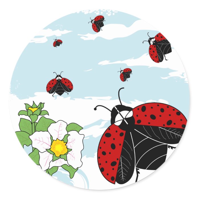 ladybugs in flight round sticker