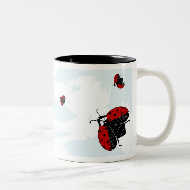 ladybugs in flight Two-Tone coffee mug (Right)