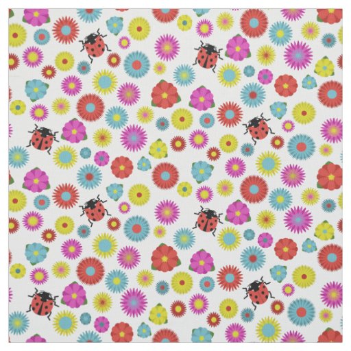 Ladybugs in the Garden Amongst the Flowers Fabric