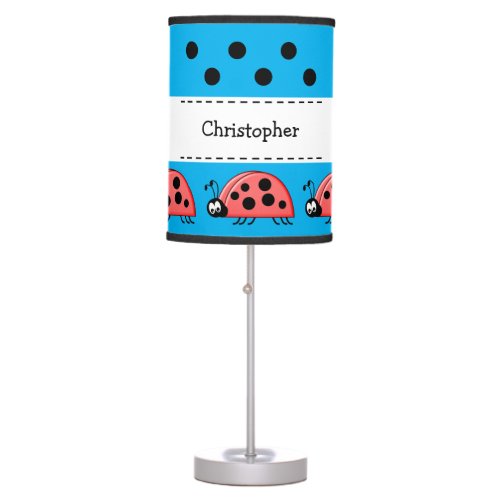 Ladybugs kids add name blue table lamp