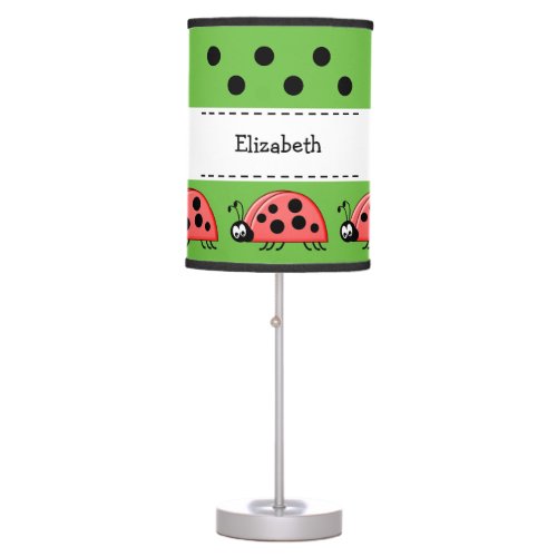 Ladybugs kids add name green table lamp