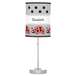 Ladybugs kids add name grey table lamp