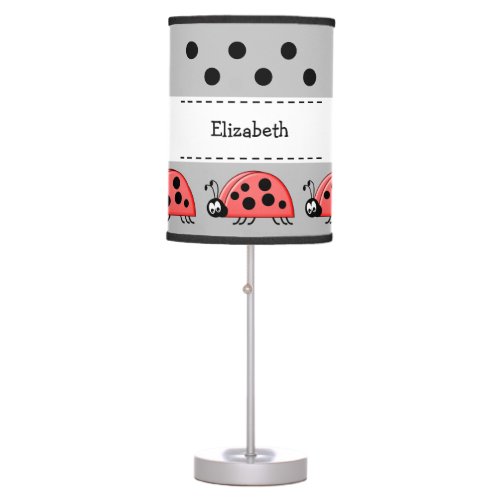 Ladybugs kids add name grey table lamp