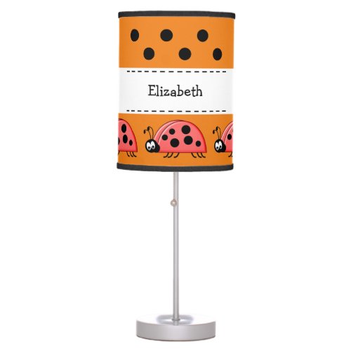 Ladybugs kids add name orange table lamp