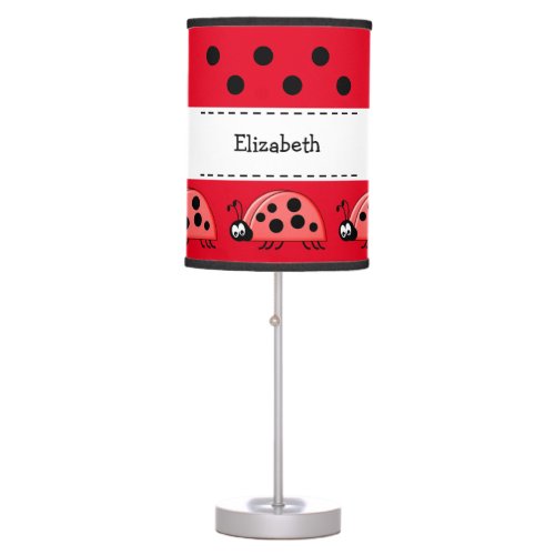 Ladybugs kids add name red table lamp