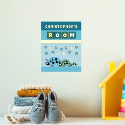 Ladybugs kids room blue green nursery gold foil prints