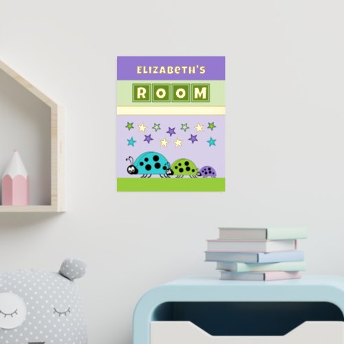 Ladybugs kids room purple green nursery gold foil prints