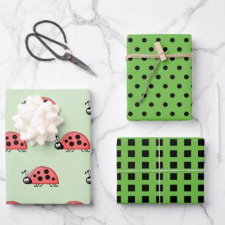 Ladybugs lime and black dots and squares