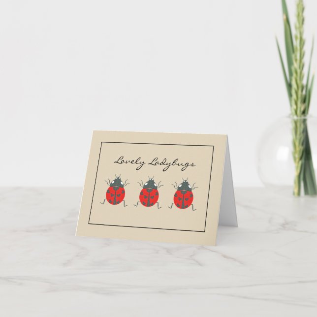 Ladybugs | Lovely Trio of Ladybugs Blank Notecards (Front)