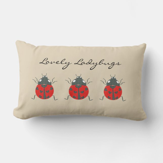 Ladybugs | Lovely Trio of Ladybugs Lumbar Pillow (Front)