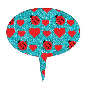 Ladybugs Lucky Insect Red Hearts Black Polka Dots Cake Topper