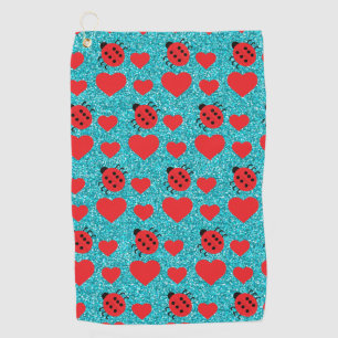 Ladybugs Lucky Insect Red Hearts Black Polka Dots Golf Towel