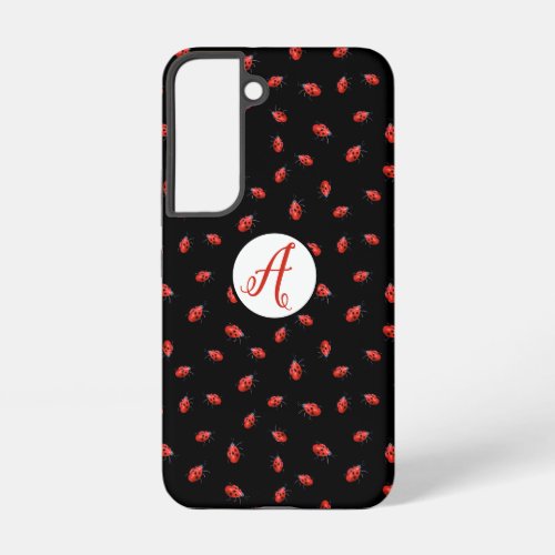 Ladybugs On Black Pattern With Initials Samsung Galaxy S22 Case