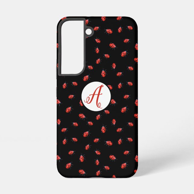Ladybugs On Black Pattern With Initials Samsung Galaxy Case (Back)