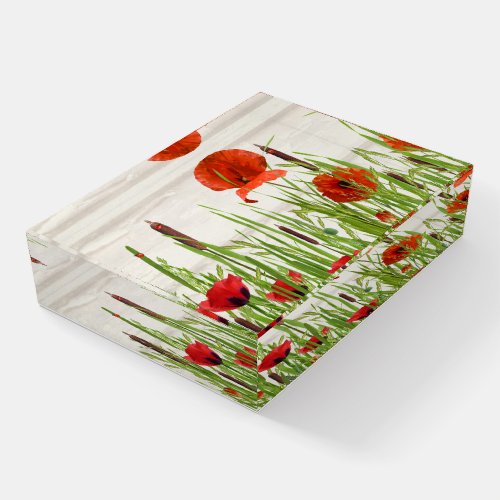 Ladybugs On Cattails with Poppies Paperweight