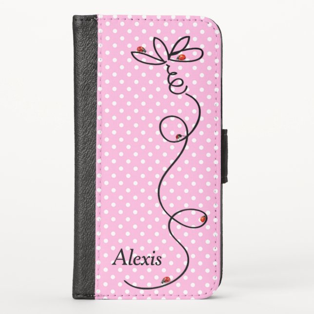 Ladybugs On Doodle Daisy on Dots iPhone Wallet Case (Front)