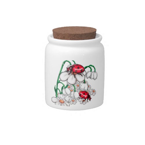 ladybugs on flors candy jar