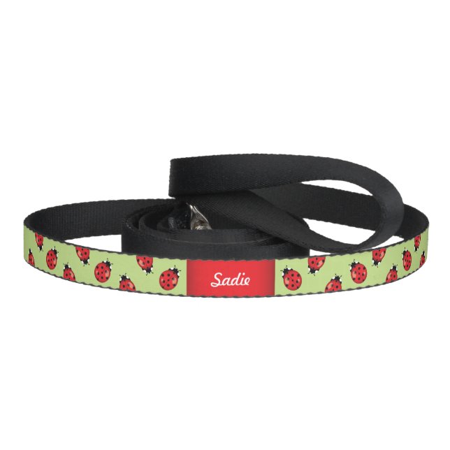 Ladybugs On Green And Your Pet's Name Pet Leash (Handle)