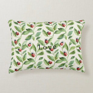 Ladybugs on Green Leaves Garden Accent Pillow