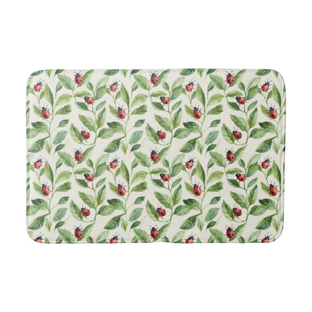 Ladybugs on Green Leaves Garden Bath Mat (Front)