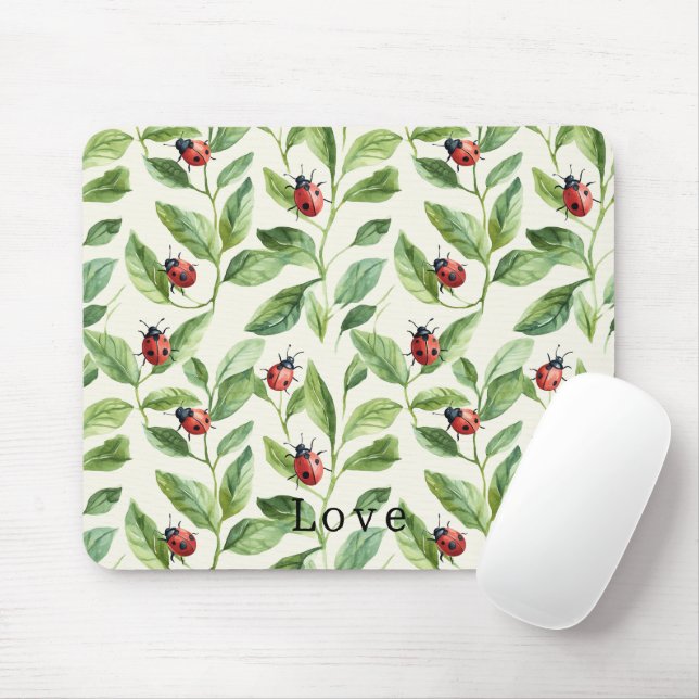 Ladybugs on Green Leaves Garden Mouse Pad (With Mouse)
