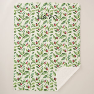 Ladybugs on Green Leaves Garden Sherpa Blanket