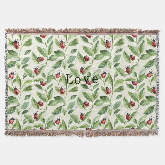 Ladybugs on Green Leaves Garden Throw Blanket (Front)