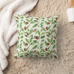Ladybugs on Green Leaves Garden Throw Pillow