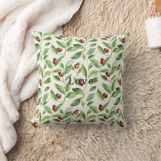 Ladybugs on Green Leaves Garden Throw Pillow (Blanket)