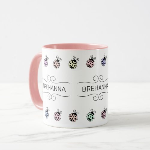 Ladybugs Pastel Multicolor Border Mug