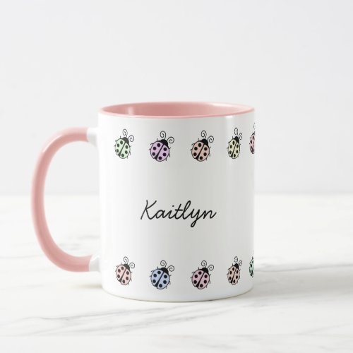 Ladybugs Pastel Multicolor Border Mug