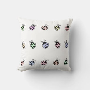 Ladybugs Pastel Multicolor Pattern on White Throw Pillow