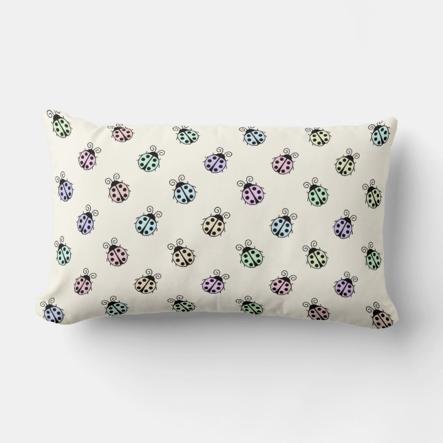 Ladybugs Pastel Multicolor Pattern on Yellow Lumbar Pillow (Front)