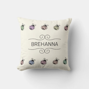 Ladybugs Pastel Multicolor Pattern on Yellow Throw Pillow