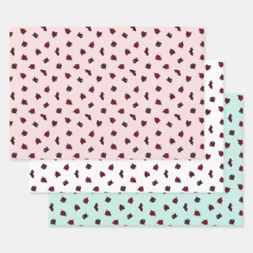 Ladybugs Pattern Pink White Turquoise Wrapping Paper Sheets