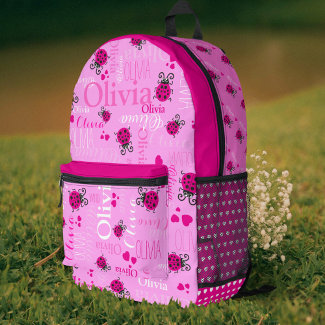 Ladybugs personalized name all over pink