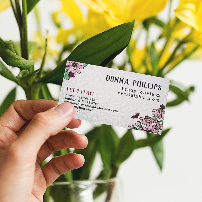 Ladybugs & Pink Daisies Mom Calling Card (Creator Uploaded)