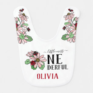 Ladybugs Pink Daisies Onederful Birthday Party Baby Bib