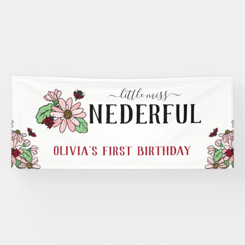 Ladybugs Pink Daisies Onederful Birthday Party Banner