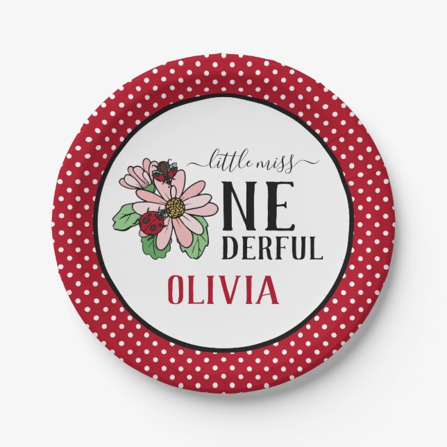 Ladybugs Pink Daisies Onederful Birthday Party Paper Plates (Front)