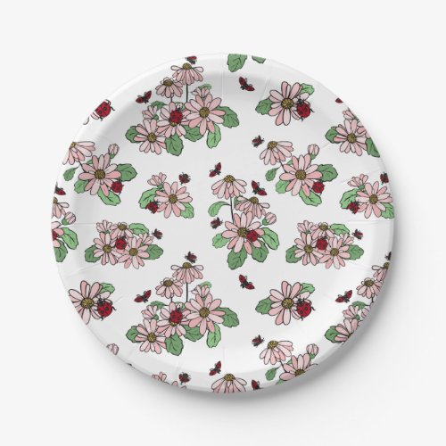 Ladybugs  Pink Daisies Pattern Paper Plates