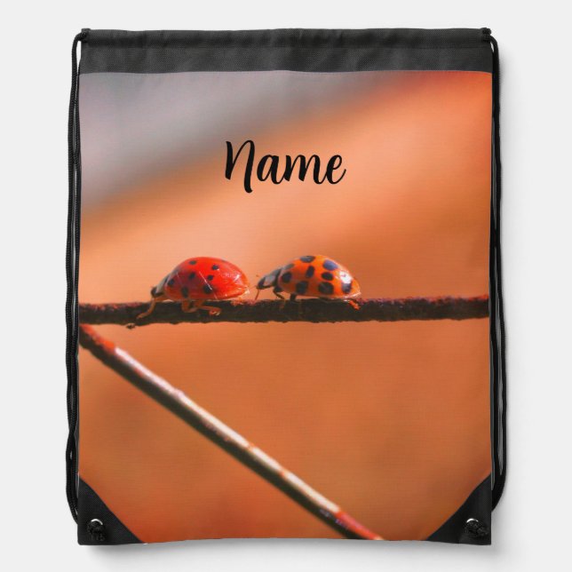 Ladybugs Play Follow The Leader Personalized Drawstring Bag (Front)