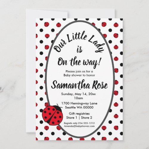 Ladybugs retro polka dots baby shower invitation