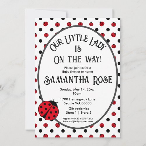 Ladybugs retro polka dots baby shower invitation