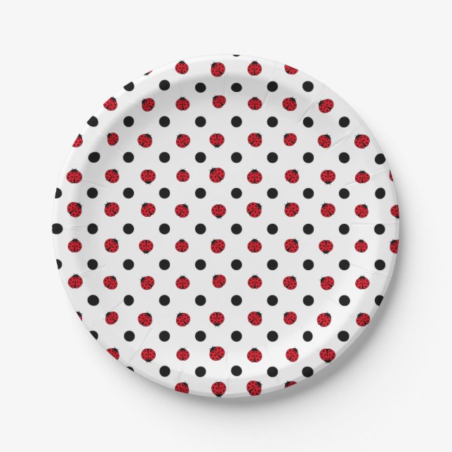 Ladybugs retro polka dots    paper plates (Front)
