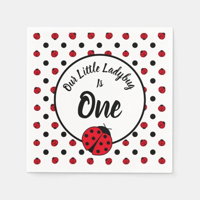 Ladybugs retro polka dots    paper plates napkins (Front)