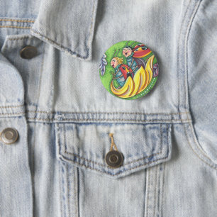 LADYBUGS RIDING ON FALLING AUTUMN LEAVES, FUN BUG BUTTON