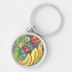 LADYBUGS RIDING ON FALLING AUTUMN LEAVES, FUN BUG KEYCHAIN